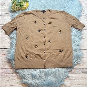 Ann Taylor Short Sleeve Bee Embellished Button Down Cardigan Sweater sz M